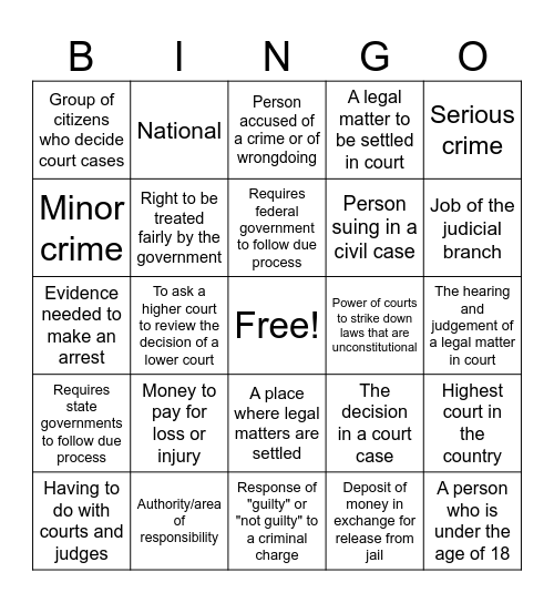 Judicial Branch Bingo Card