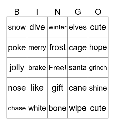VCVe + Christmas Bingo Card