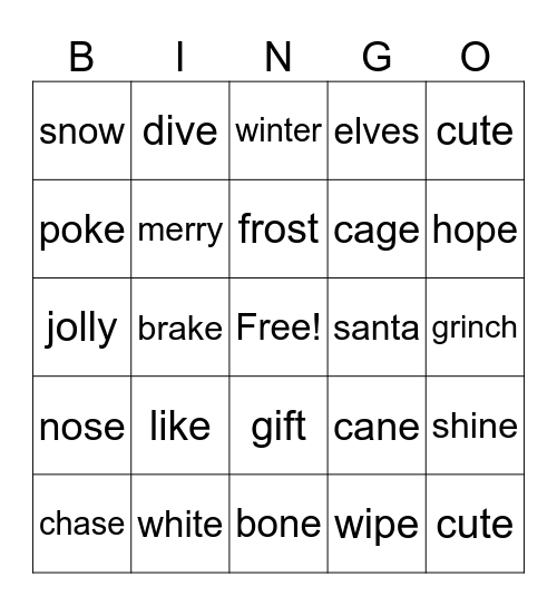 VCVe + Christmas Bingo Card