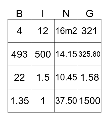 MATHS REVISION 1 Bingo Card