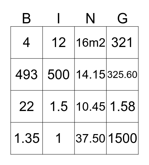 MATHS REVISION 1 Bingo Card