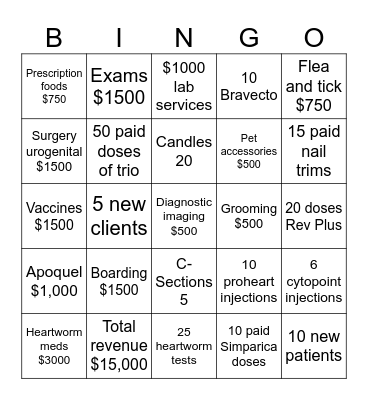 Single day bingo Card