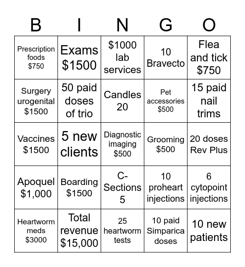 Single day bingo Card