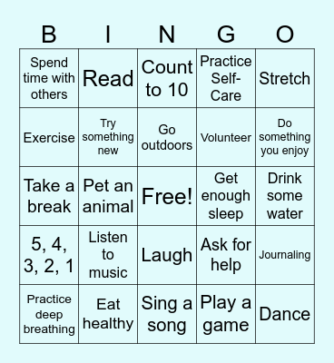 Coping Skills Bingo Card