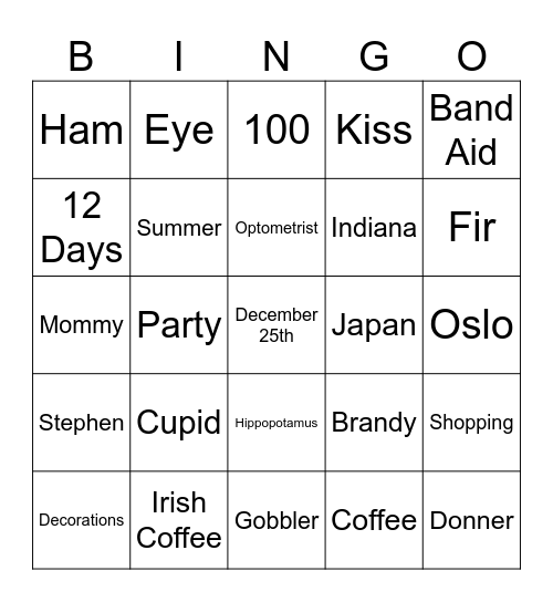 PIC COE Christmas Trivia Bingo Card