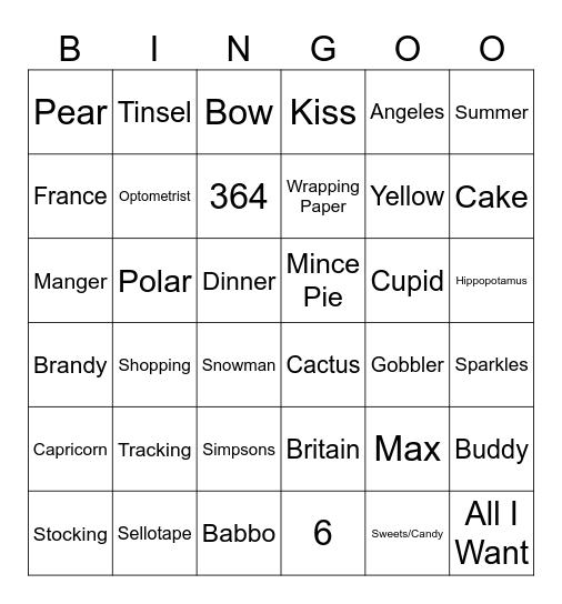 PIC COE Christmas Trivia Bingo Card