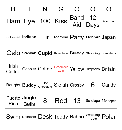 PIC COE Christmas Trivia Bingo Card