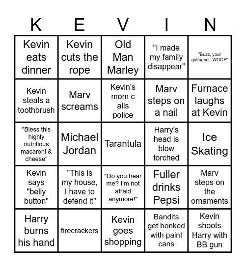 Home Alone Bingo Card