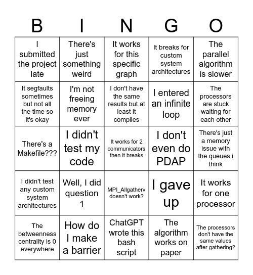 PDAP Project bingo Card