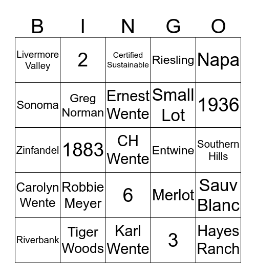 WENTE  Bingo Card