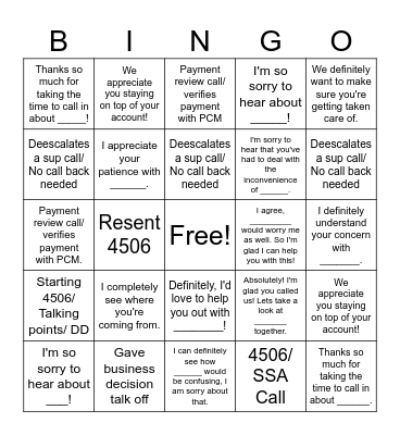 Acknowledgement Bingo Card