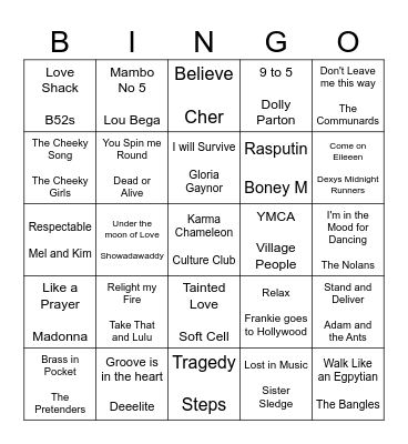 Party Anthems Bingo Card