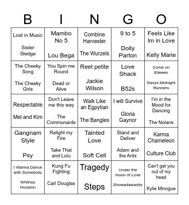 Party Anthems Bingo Card