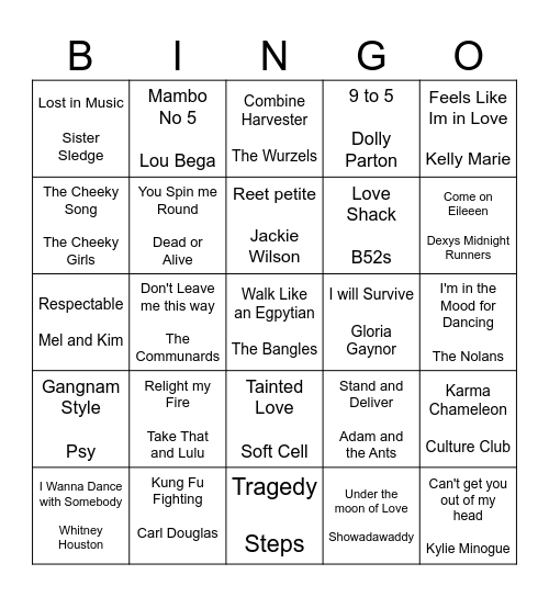 Party Anthems Bingo Card