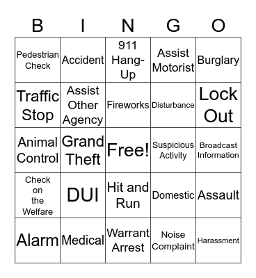 911 B I N G O Bingo Card