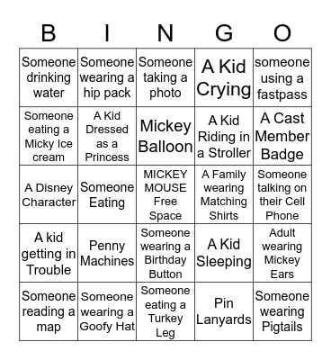 I-Spy Disney Bingo Card