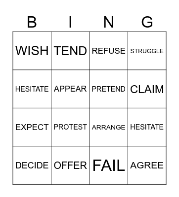 Verbs followed by Infinitive Bingo Card