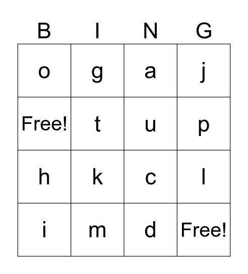 Letter Sounds Bingo Card