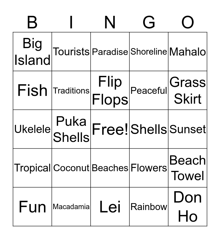 A L O H A Bingo Card