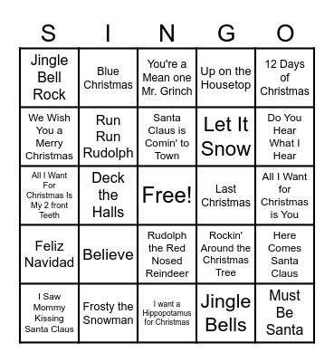 Holiday S-I-N-G-O Bingo Card