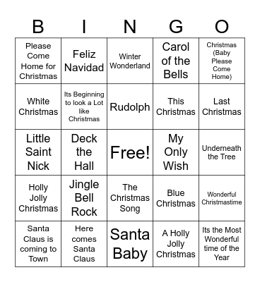 Holiday Music Singo Bingo Card