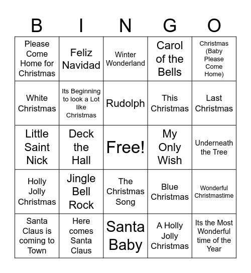 Holiday Music Singo Bingo Card