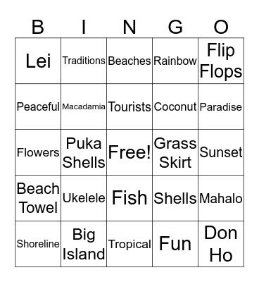 A L O H A Bingo Card