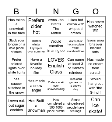 Winter Bingo Card