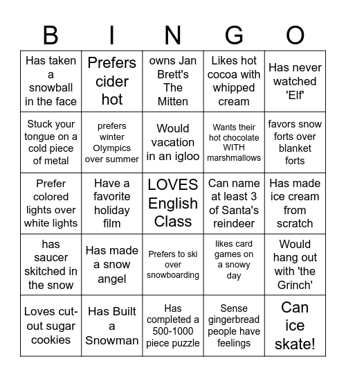 Winter Bingo Card