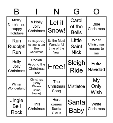 Holiday Music Bingo Card