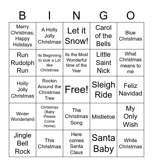 Holiday Music Bingo Card