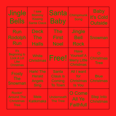 Christmas Songs Bingo Card