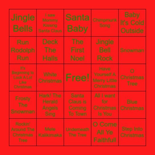 Christmas Songs Bingo Card