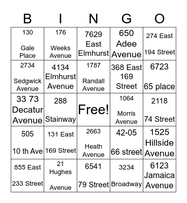 Address Bingo (Vargas) Bingo Card