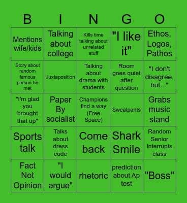 Caouette Bingo Card