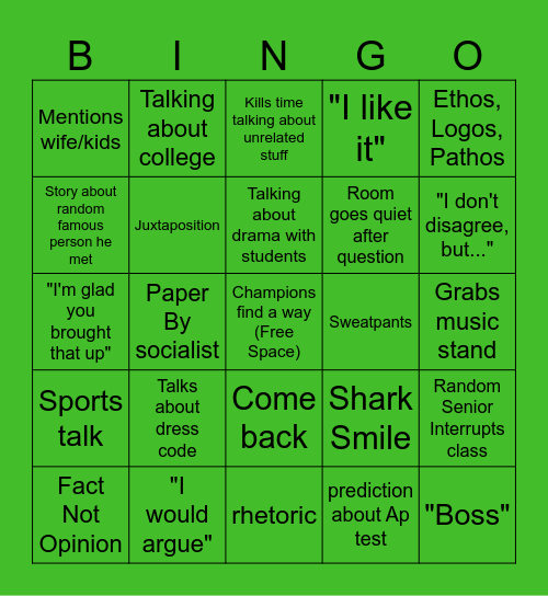 Caouette Bingo Card