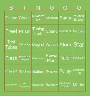 Christmas Science Bingo Card