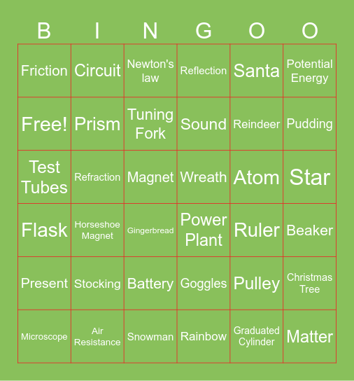 Christmas Science Bingo Card