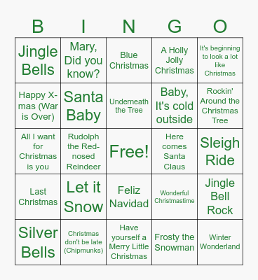 Holiday Songs Bingo Card