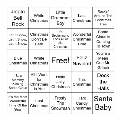 Christmas Song Bingo Card