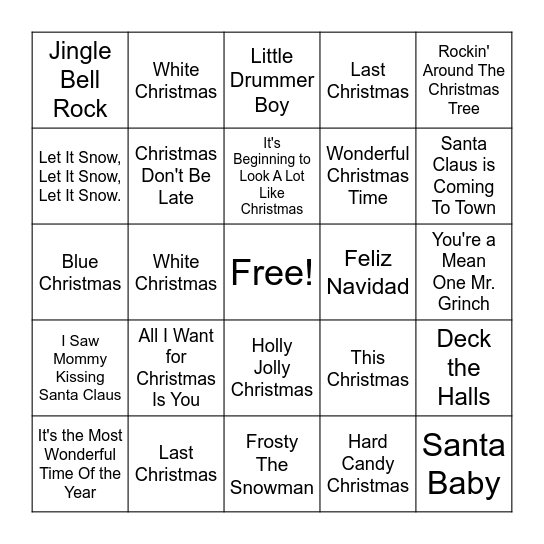 Christmas Song Bingo Card