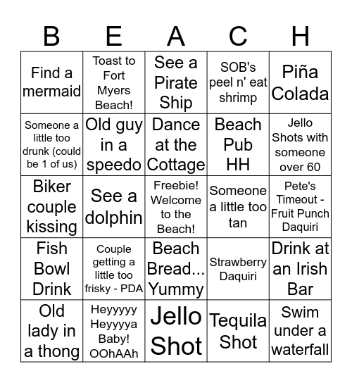 Fort Myers Beach Bingo Card