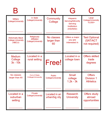 Cardinals College Fair Bingo Card