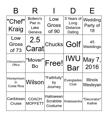 BRIDE BINGO Card