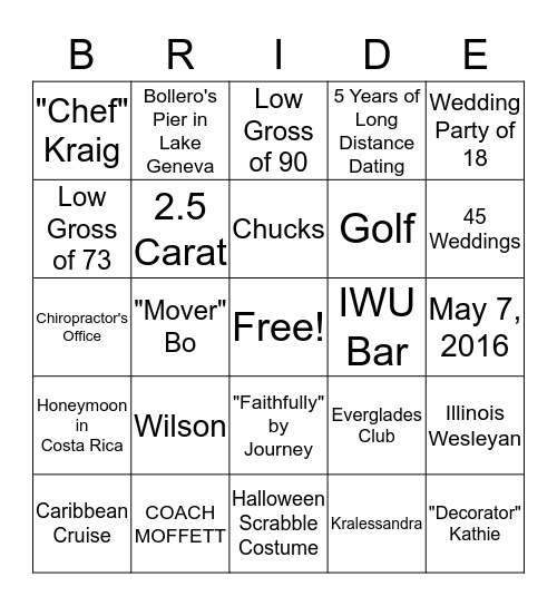 BRIDE BINGO Card