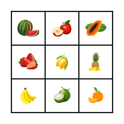 Bingo about Fruits Bingo Card