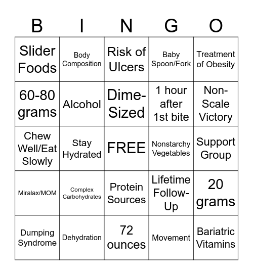 BARIATRIC BINGO Card