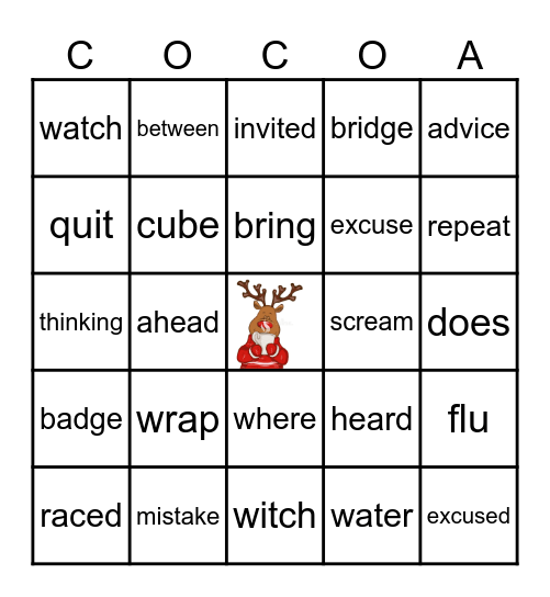 Letterland Reindeer Review Bingo Card