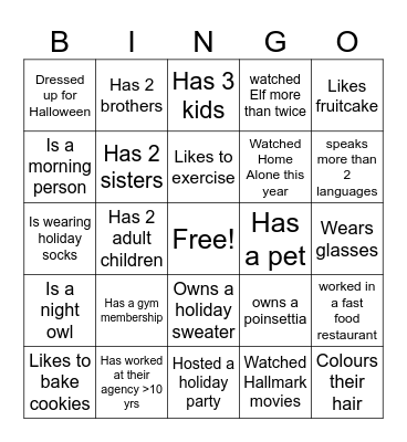1Call1Click.ca Holiday BINGO Card
