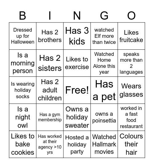 1Call1Click.ca Holiday BINGO Card